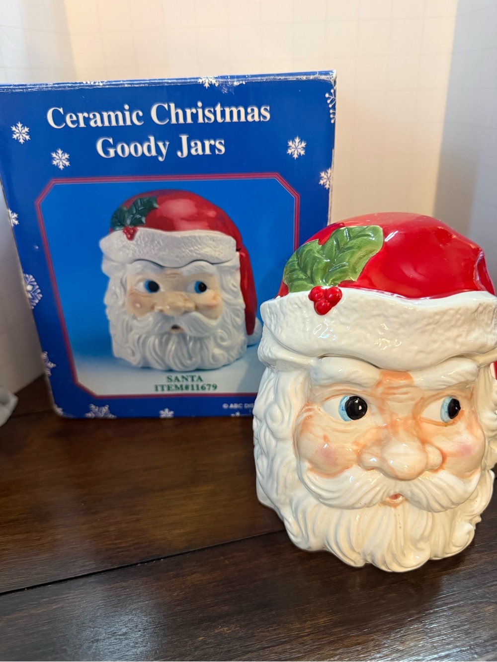 Ceramic Santa Goody Jar - Red and White Holiday Cookie Jar